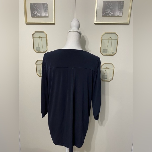 ELLEN Tracy Navy Button Down Top Size L - Picture 2 of 6